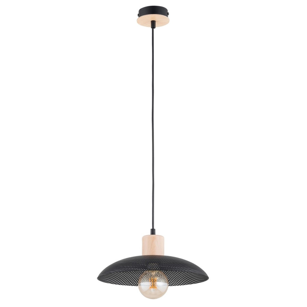Lampada a sospensione KOBE in acciaio nero e legno naturale