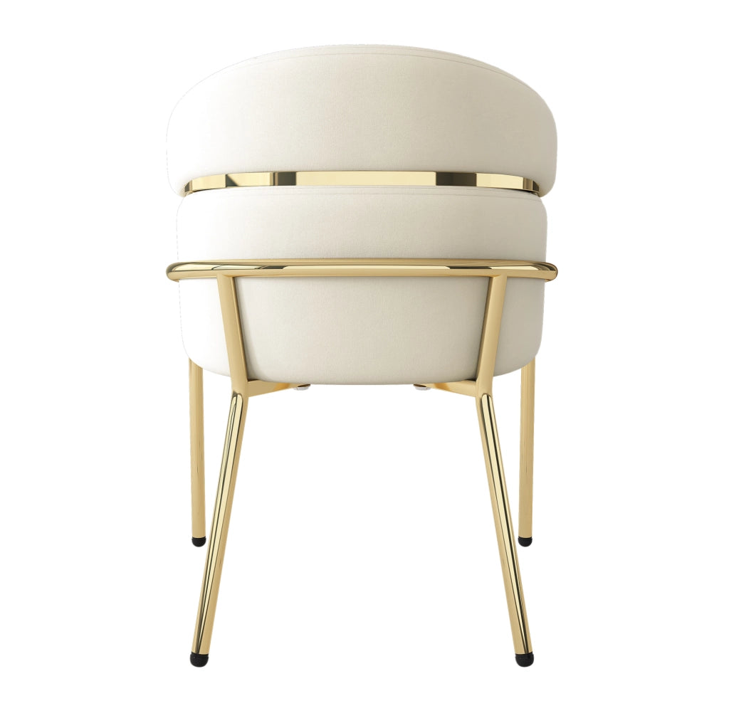 Sedia da pranzo in velluto beige con gambe in metallo; stile moderno