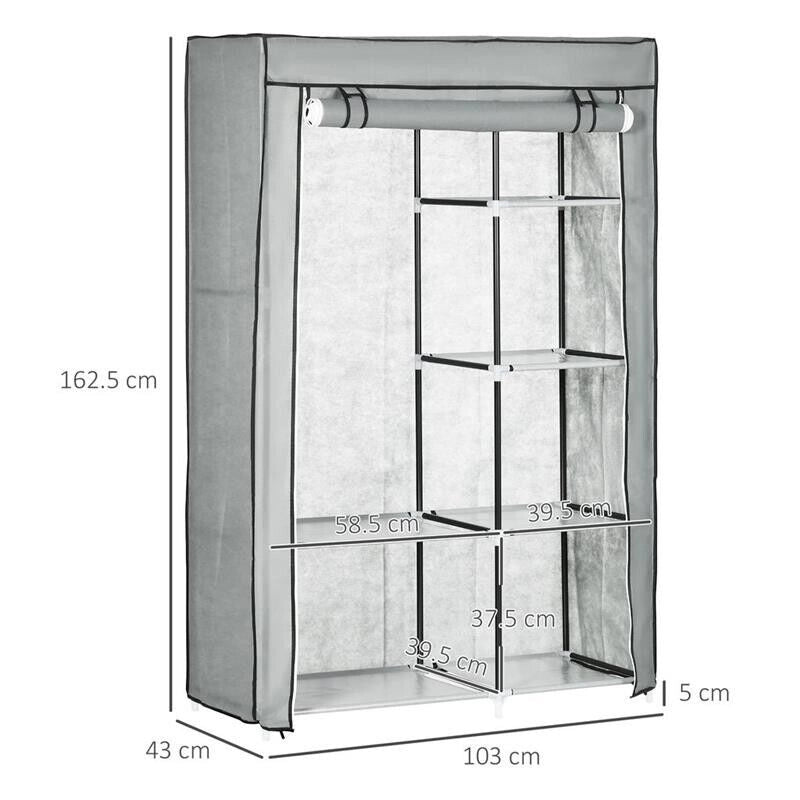 ARMADIO GUARDAROBA PORTATILE CON 6 RIPIANI APERTI 103X43X162.5 CM GRIGIO