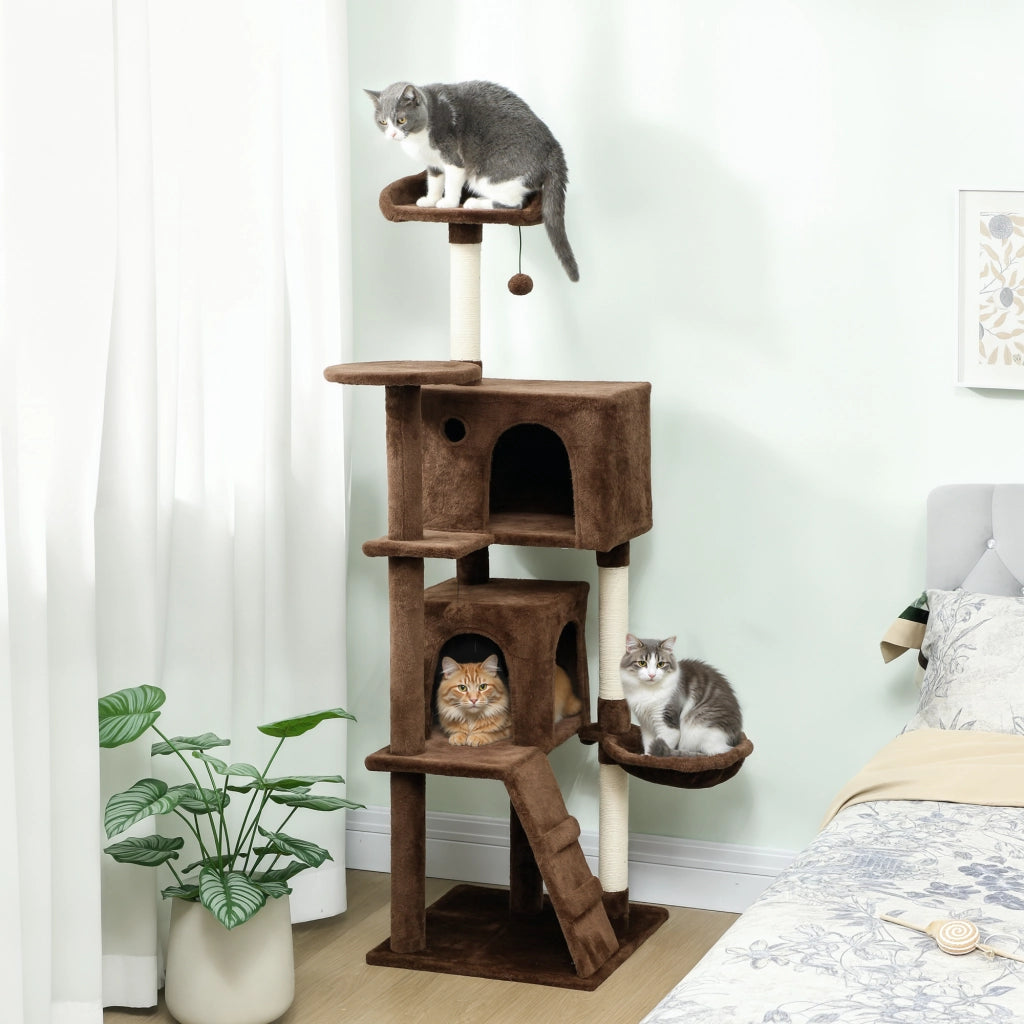 Albero tiragraffi per gatti con letto e piattaforme ¨C Minimal ¨C marrone 160 cm