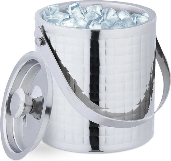 Bacetto d'Acqua a Doppia Parete in Acciaio Inox Grande 1,5L con Coperchio e Maniglia Argento Luxury