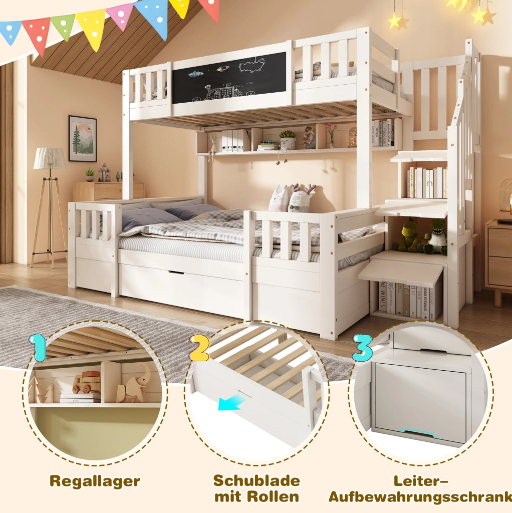 Letto a castello bambini 90x200 e 140x200 cm bianco