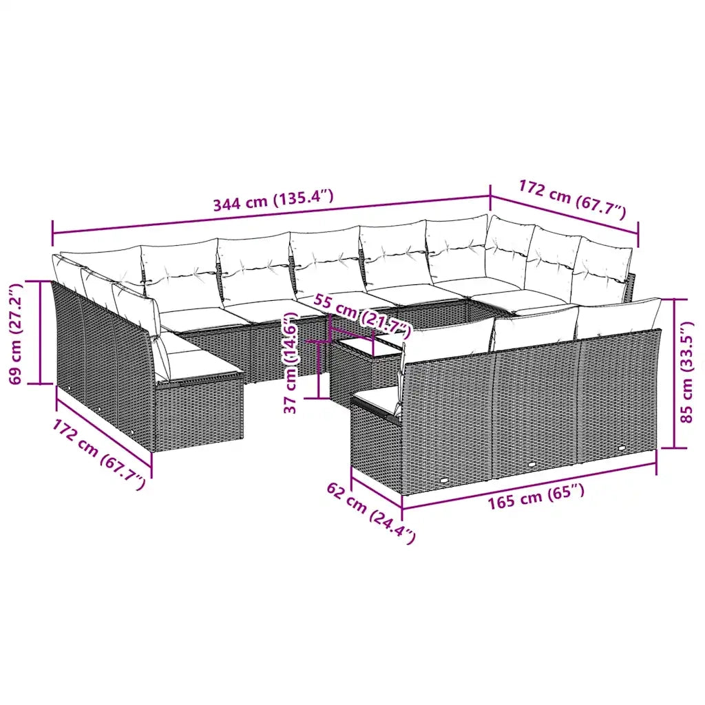 Set Divani da Giardino 14pz con Cuscini in Polyrattan Nero 3250235