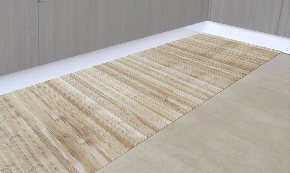 Tappeto Passatoia In Vero Bamboo Tappeto Cucina Ingresso In Legno Antiscivolo Aderente Lavabile E Antimacchia Tagliabile  - Naturale - 50x150 cm