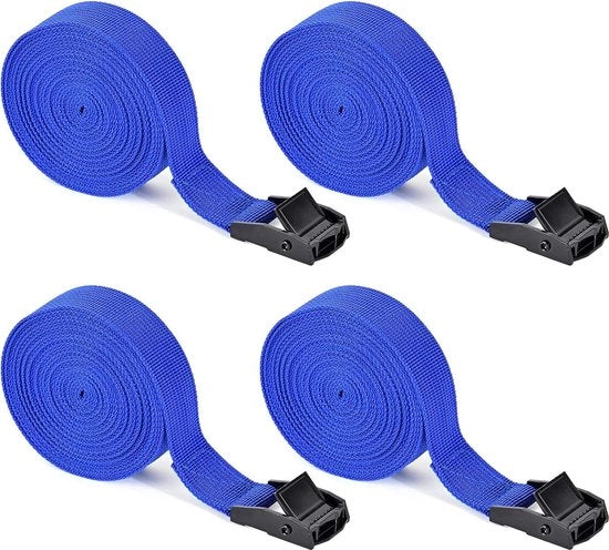 4 set di cinghie di sicurezza con rilascio rapido - cinghie di sicurezza con chiusura a click - 4 metri x 25 cm - portabagagli per auto - portabici - cinghie di sicurezza blu con rilascio rapido