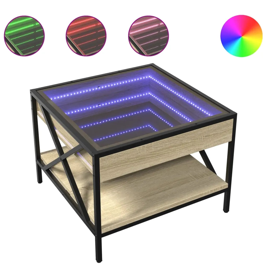Tavolino da Salotto con LED Infinity-Tavolino da soggiorno Rovere Sonoma 50x50x38 cm