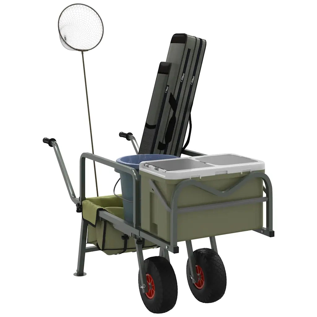 Carrello da Pesca Verde con 2Ruote Acciaio Verniciato a Polvere 94870