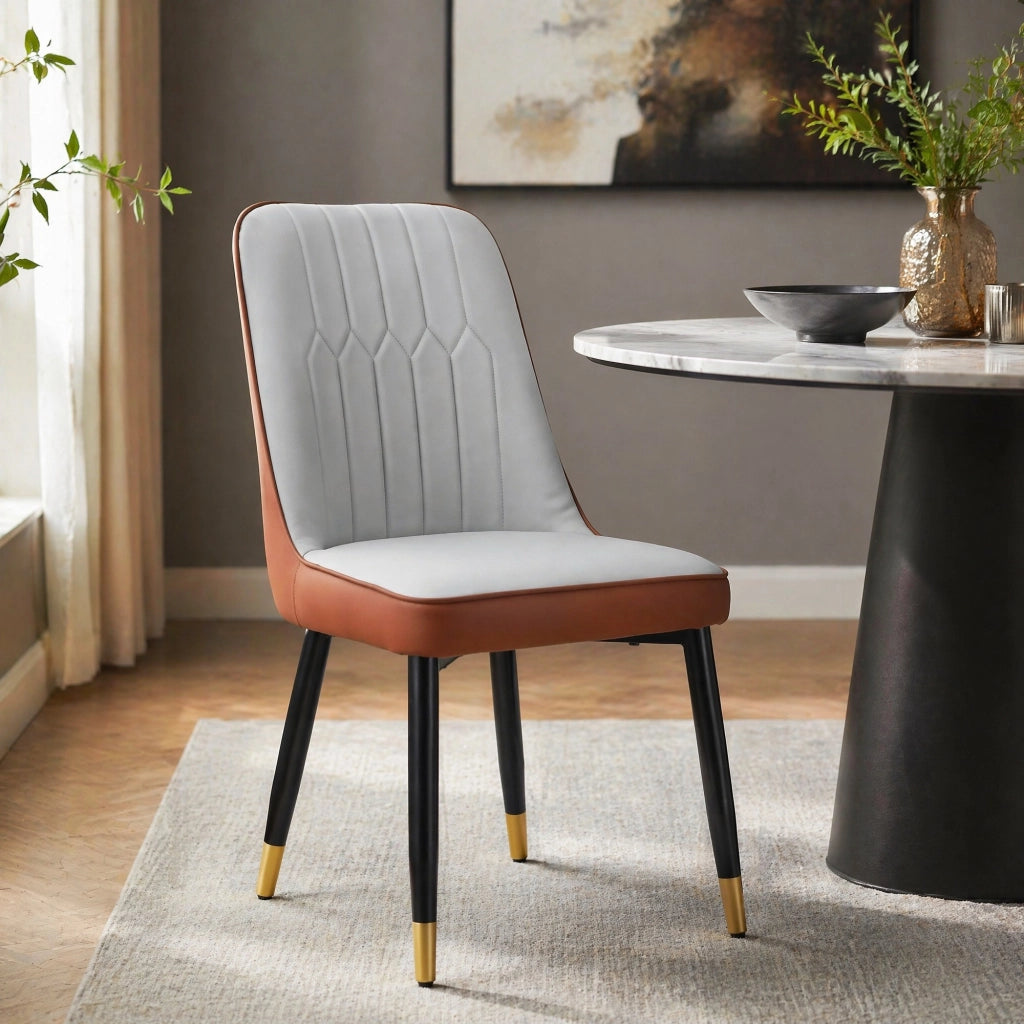 SEDIA da pranzo Set da 2 pezzi 43 cm PU bicolore grigio chiaro e marrone gambe nere