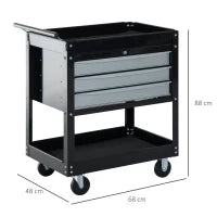 Carrello da Officina Professionale Cassettiera Portautensili in Lamiera, Nero, 68 x 46 x 88cm