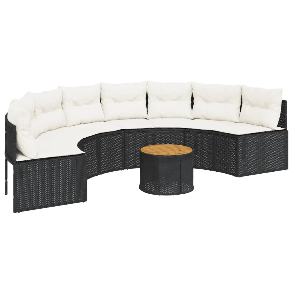 Divano Giardino Tavolo e Cuscini Semicircolare Nero Polyrattan 3318530