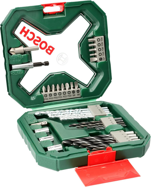 Valigetta X-Line Set 34 Pezzi con Punte per Legno Metallo e Muratura e Bit di Avvitamento con Portabit Magnetico Bosch