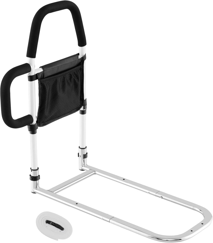 Sponda Letto Anziani Sicurezza Anticaduta, Doppia Impugnatura, Tasca Staccabile, Cinghia Fissaggio, Portata 136 kg, Facile Installazione, per Letti King/Queen (Modello 2)