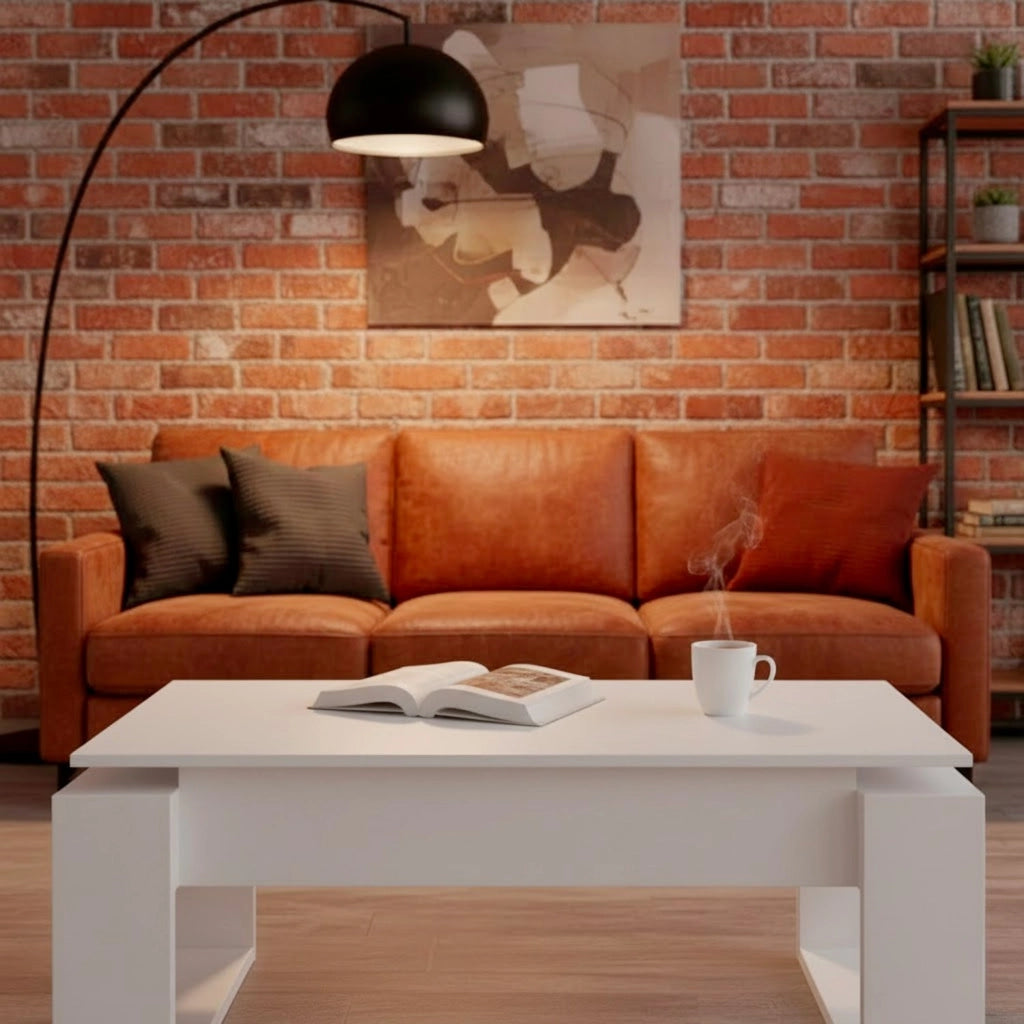 Tavolino Da Soggiorno Rialzabile Con Piano Sollevabile Tavolo Da Caffè Moderno Per Pranzo Salvaspazio Ideale Per Mangiare Lavorare E Organizzare Il Living 105 X 55 X 45 Cm Bianco