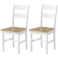 Set di 2 Sedie da Cucina, Legno di Gomma, Piedini protettivi, Schienale leggermente curvato, Bianco