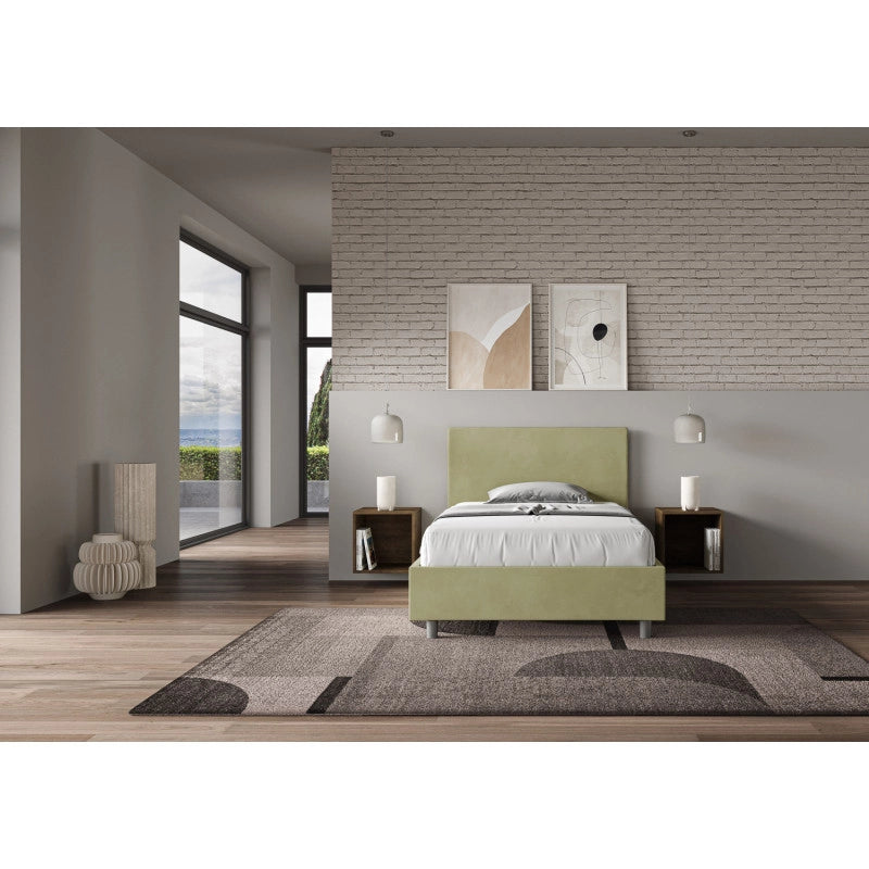 Letto imbottito Piazza e mezzo 110x210 cm Adele - Con rete,Microfibra,Tè verde