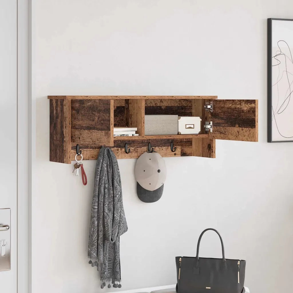 vidaXL Appendiabiti a muro con porta Legno vecchio 80 x 20 x 30 cm