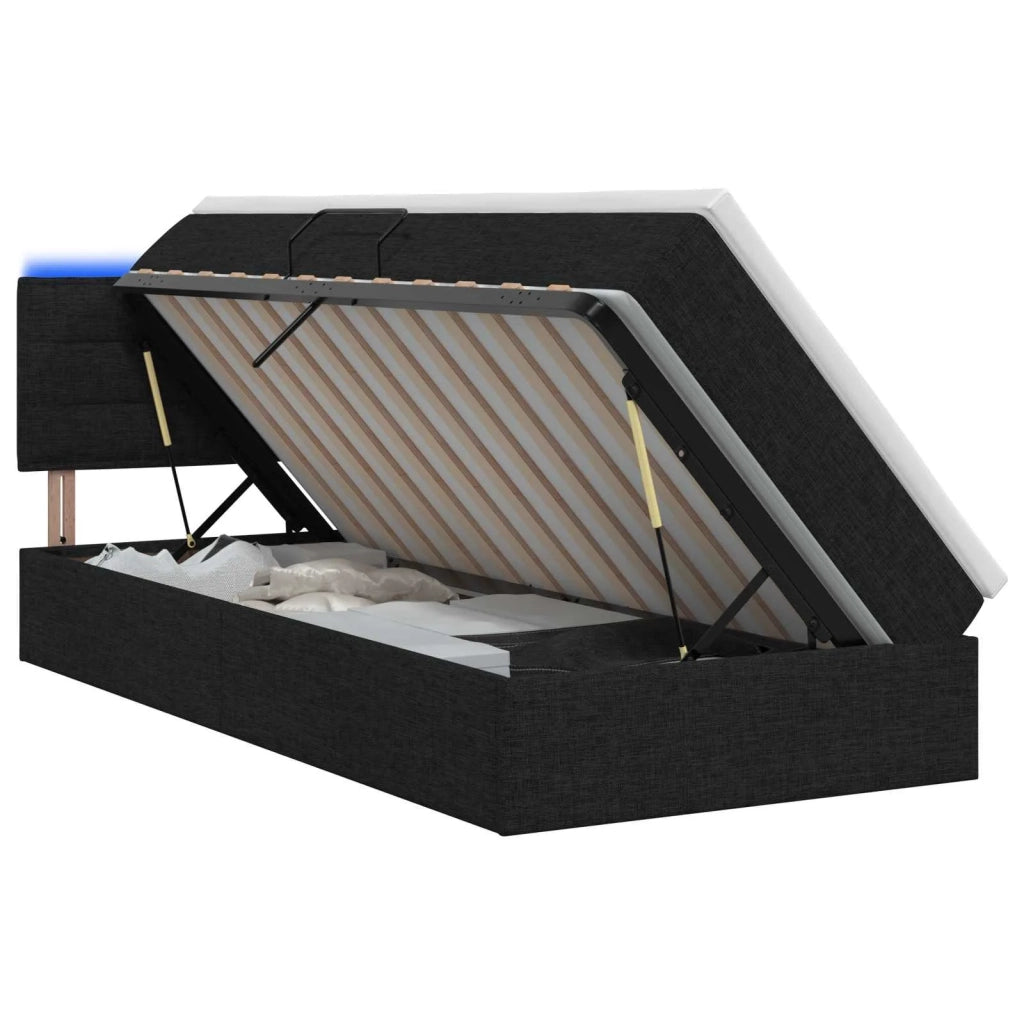 Letto con contenitore LED e materasso Nero 90 x 190 cm Tessuto 3458969