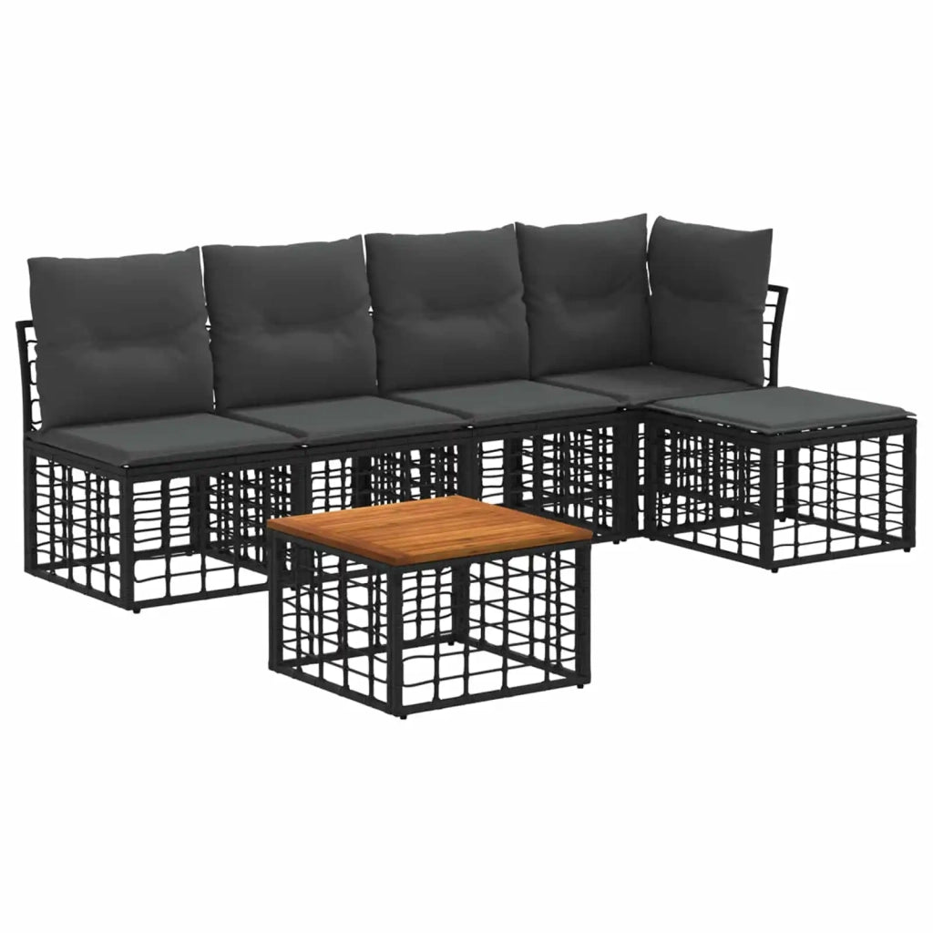 Set di divani da esterno 6 pcs Nero e Grigio scuro Poliestere 3437453