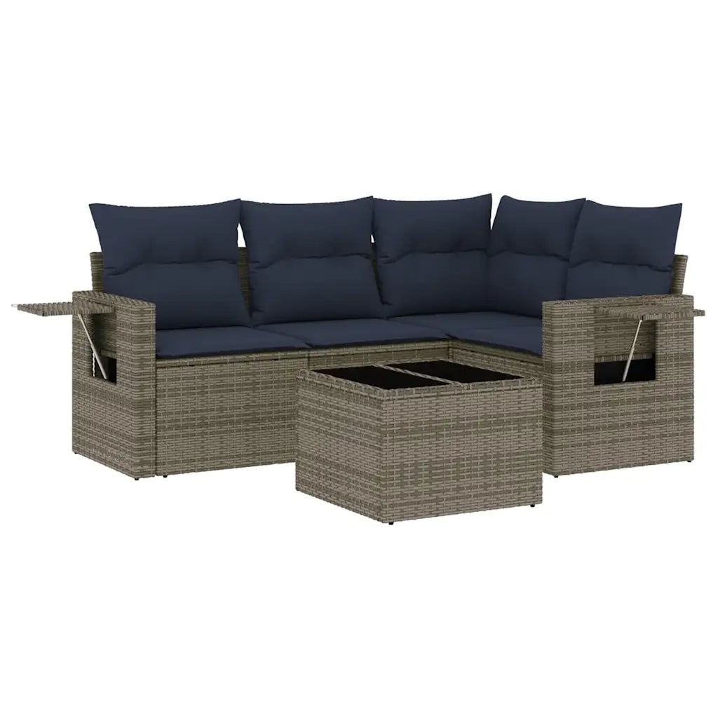 Set Divani da Giardino 5 pz con Cuscini Grigio in Polyrattan 3220120
