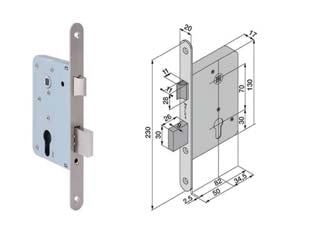 SERRATURA DA INFILARE PER CANCELLI 2 MANDATE E SCR. CIL. SAGOMATO 052- - mm.50 (052501009) - 1 pezzi WELKA