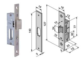 SERRATURA DA INFILARE PER MONTANTI SOLO SCROCCO REVERSIBILE 115- - mm.15 (11515010) - 1 pezzi WELKA