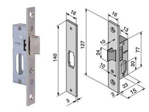 SERRATURA DA INFILARE PER MONTANTI SOLO SCROCCO REVERSIBILE 115- - mm.15 (11515010) - 1 pezzi WELKA