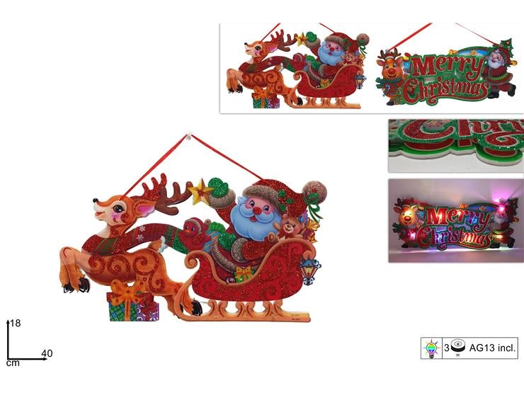 1 Pezzo Appendino Natalizio con Luce 40 x 18 cm 2 Decori