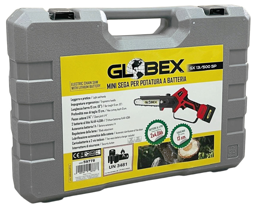 Globex MINI SEGA PER POTATURA GX 13/500 SP CON 2 BATTERIE A LITIO 16.8V-4,0AH Taglio max cm. 13