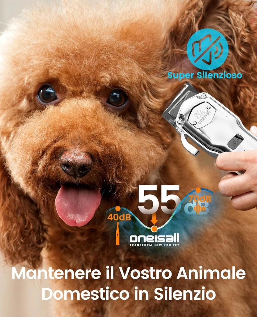 Tosatrice per cani professionale, senza fili/ricaricabile, con pettini in metallo staccabili, a basso rumore, resistenti, per capelli spessi/ricci/fini/ondulati