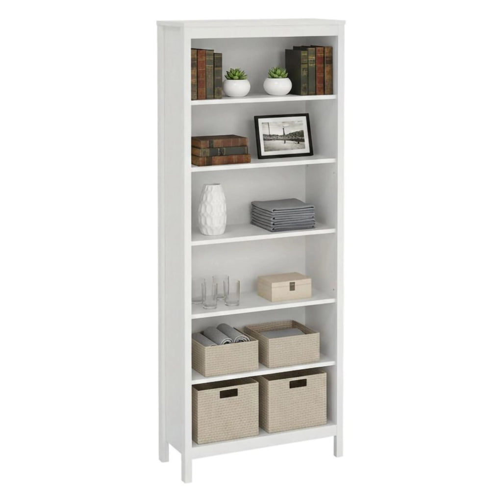 Libreria Sinlaku, Scaffale da ufficio, Mobile portalibri, Biblioteca, 78x33 h199 cm, Bianco