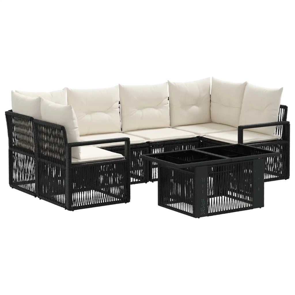 Set Divano da Giardino 7 pz Nero e Bianco Crema polyrattan 3437056