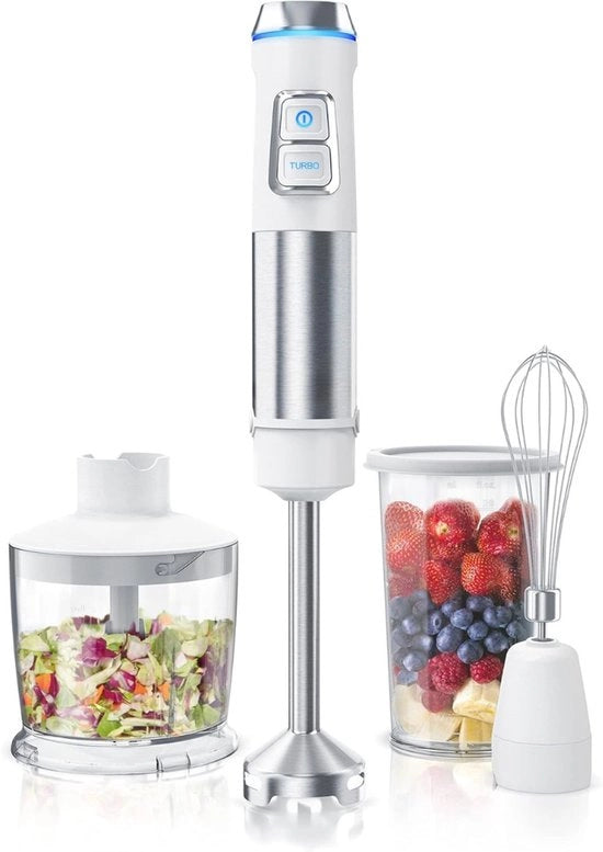 Set di Frullatore a Stantuffo - Manuale - Set di Frullatore e Blender - Purea a Stantuffo - Mulinello a Mano - Macchina da Cucina - Acciaio Inox - 3 in 1 - Accessori per Frullatore - Zuppe - Smoothie - Cibo per Bambini