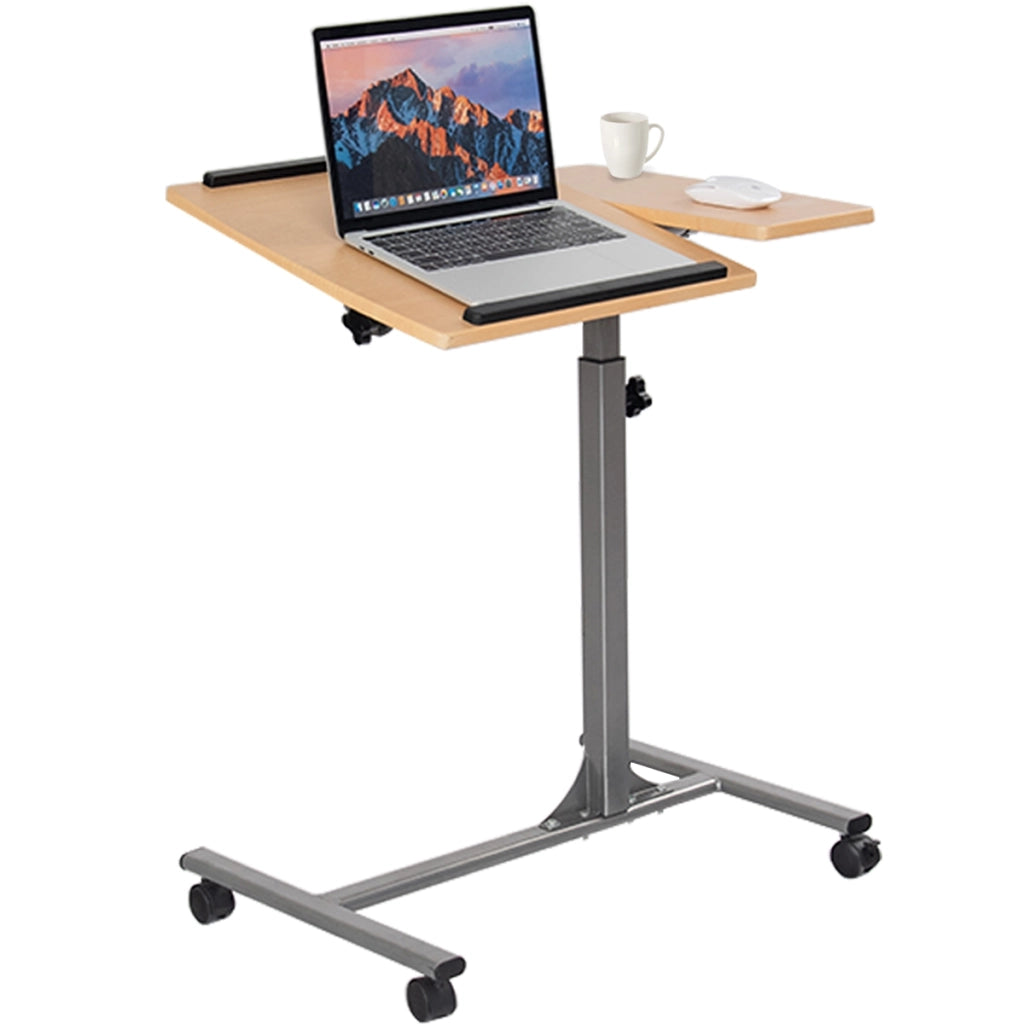 Tavolino Porta PC regolabile con ruote in legno Tavolo laptop antiscivolo 64x44x64-95cm Noce-Tavolini per laptop