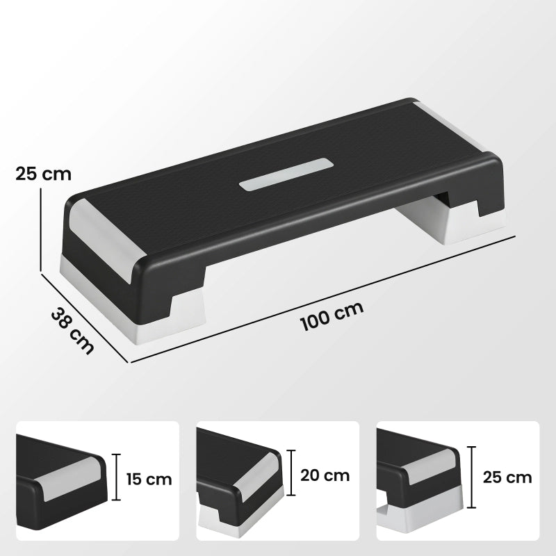 STEP AEROBICO Regolabile 15/20/25 cm in PP Nero