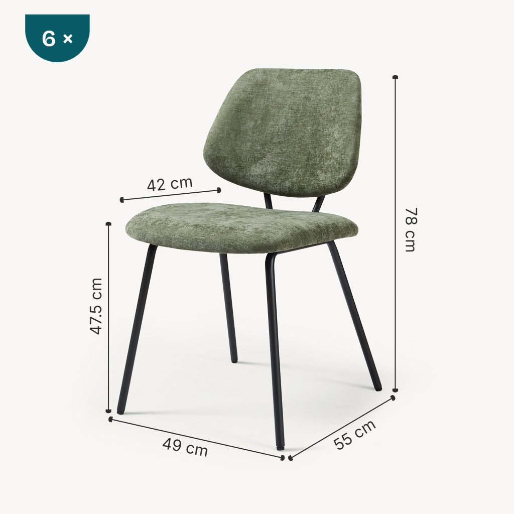 Set di 6 Sedie Köma con Rivestimento in Tessuto - Verde Scuro [en.casa]