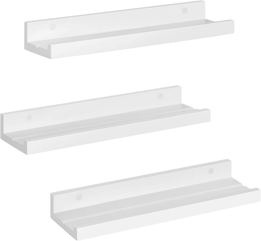 Set di 3 Mensole da Muro, Mensole Bianche in Legno, Ripiani per Cucina Salvaspazio, Mensole per Cameretta, Bagno, Soggiorno, 60x12x5 cm