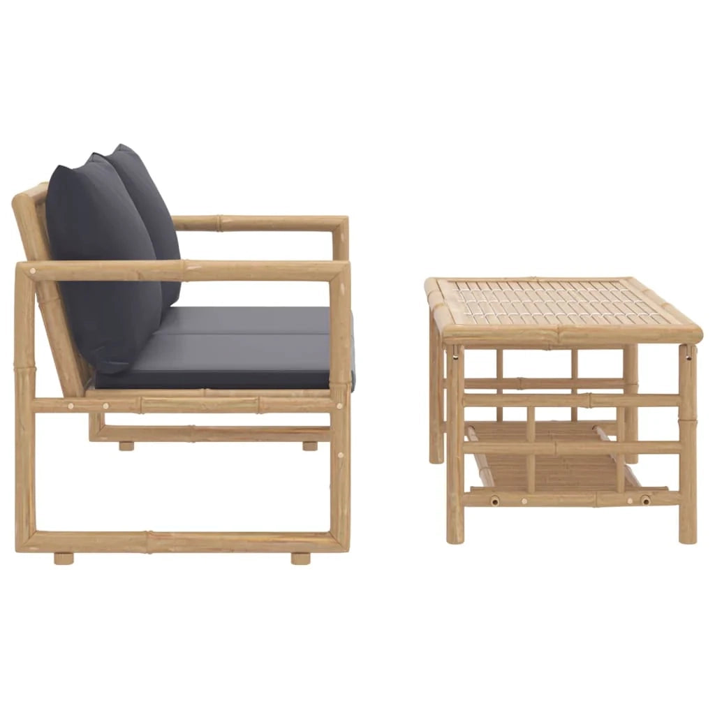 Set di mobili da giardino mobili da esterno set da 2 pezzi con cuscini in bambù grigio scuro 02_0015890