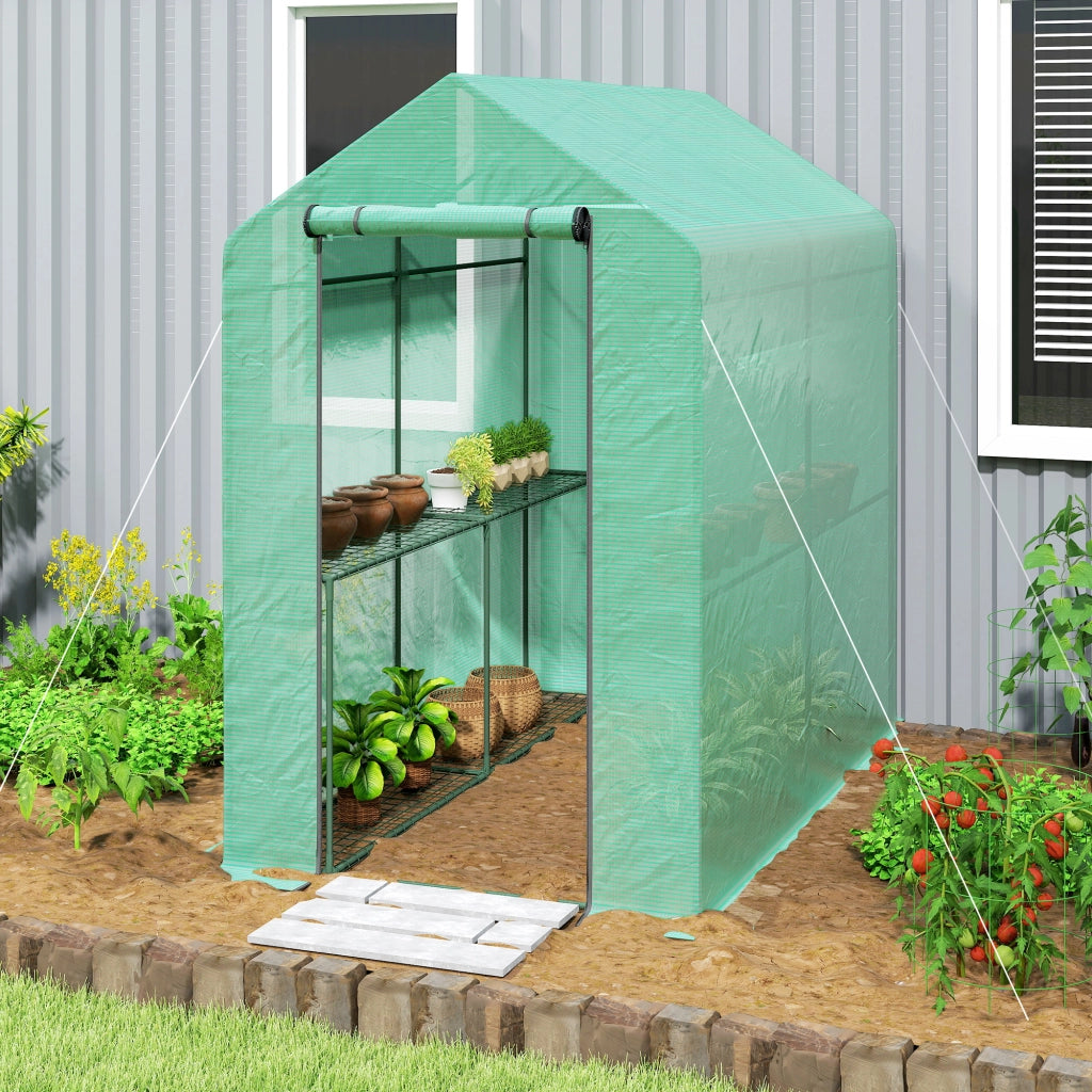 Serra da giardino 2 ripiani ¨C Xylo ¨C Telaio acciaio, PE rinforzato 140g/m2, 186x120x190cm, verde