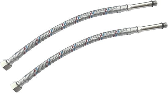 Set di connettori flessibili da 2 - Slango sanitario flessibile - Lunghezza 300mm - Connettori 3/8"/M10 - Acciaio intrecciato