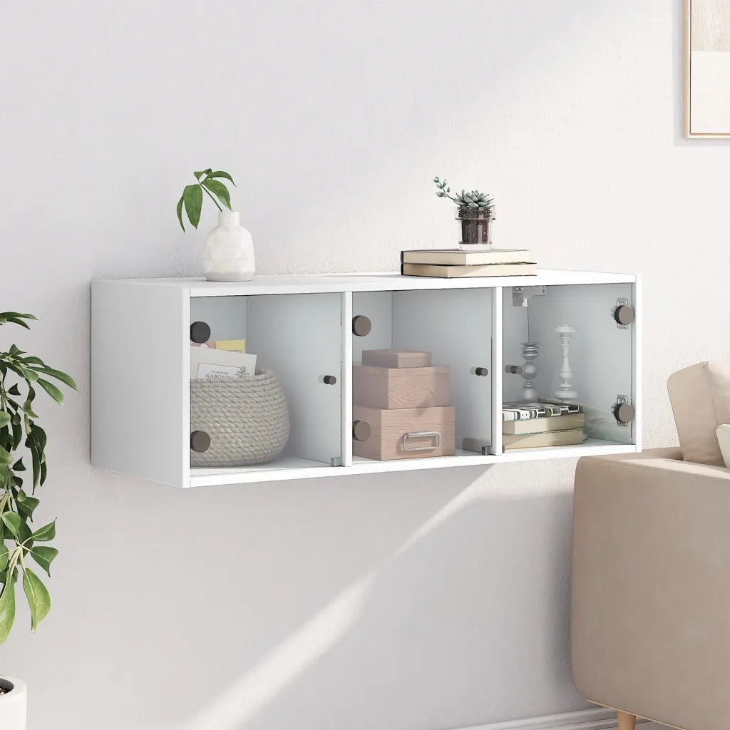 Armadietto a Muro | Mobile a Muro con Ante in Vetro Bianco 102x37x35 cm