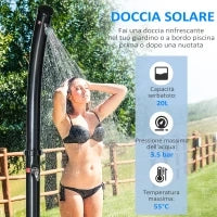 Doccia Solare Riscaldata 60° per Esterno con Serbatoio da 20 Litri e Miscelatore, Nero