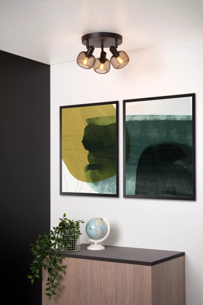 Lucide Maren plafoniera loft nera metallo 3 faretti E14