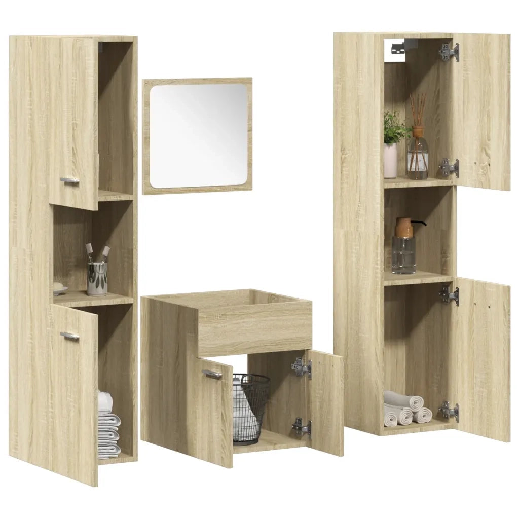Set Mobili da Bagno | Armadio da bagno 4 pz Rovere Sonoma in Legno Multistrato