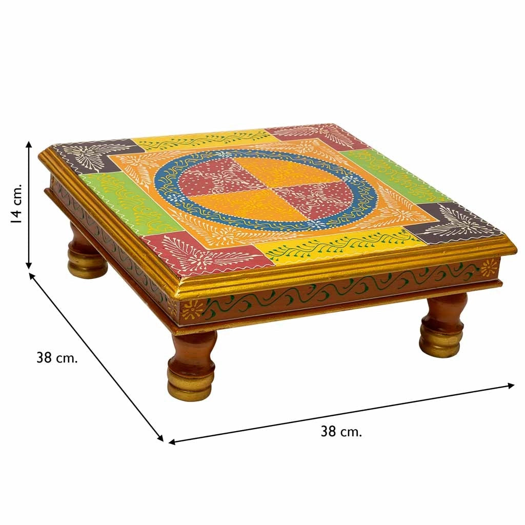 Tavolino in legno dipinto a mano 38x38x14h