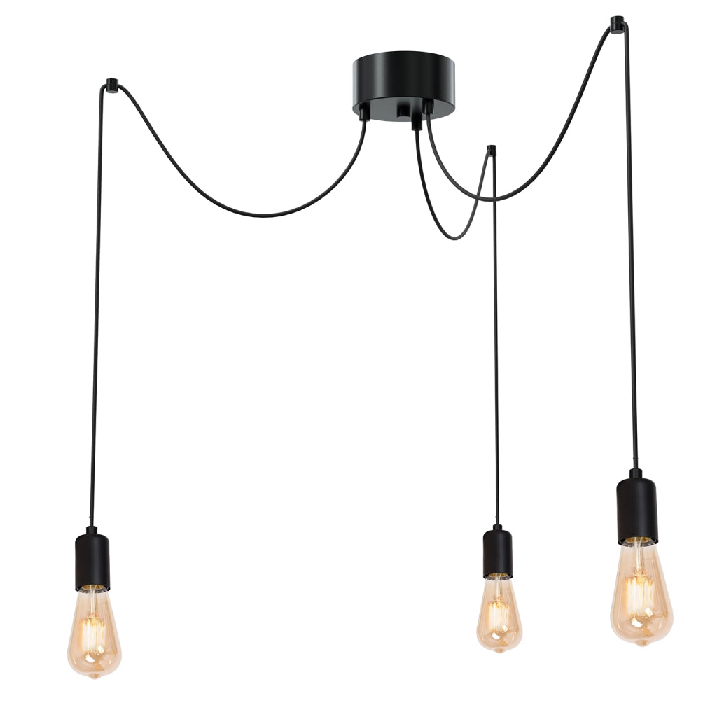 Lampada a sospensione loft nera regolabile 3xE27 Luminex