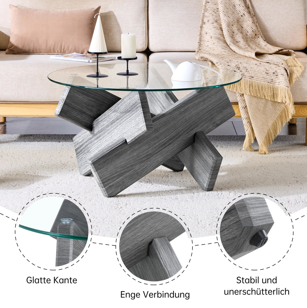 Tavolino da caffè rotondo in vetro e MDF Ø 79 cm