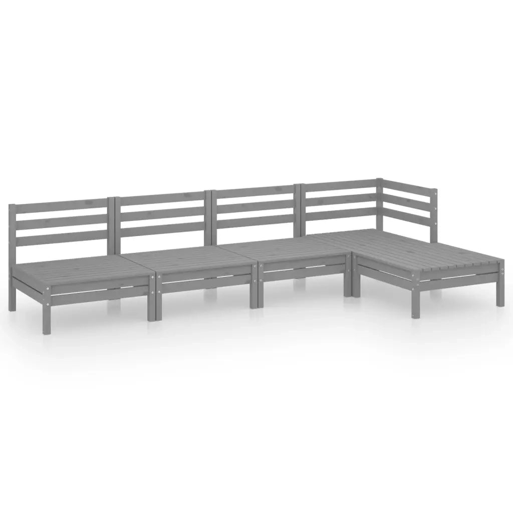 Set Salotto da Giardino 5 pz-Sedia da esterno in Legno Massello di Pino Grigio