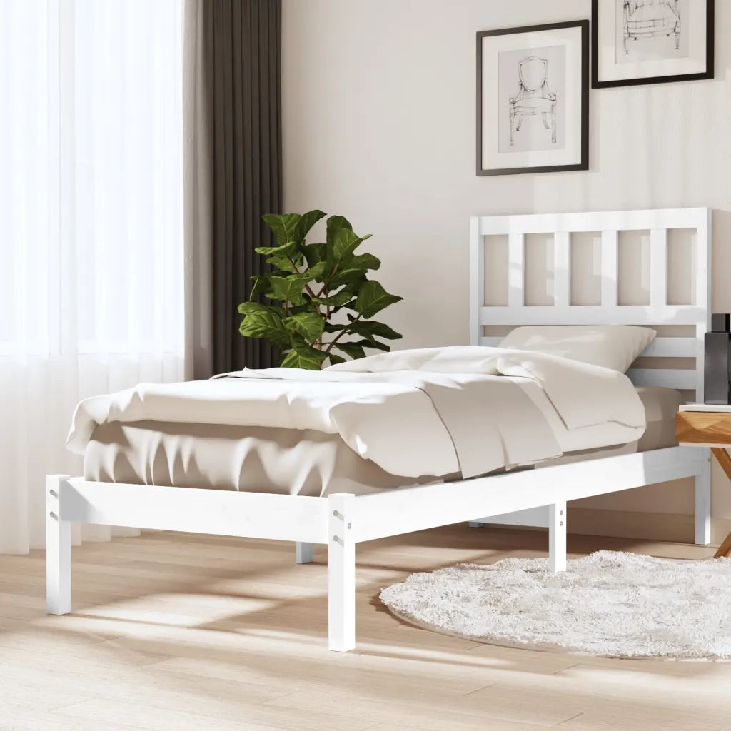 Letto singolo | Letto per adulti | Giroletto senza Materasso Bianco 75x190 Legno Massello di Pino
