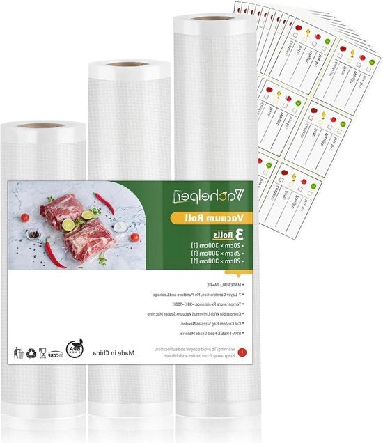 Rulli per Sigillatura Alimentare - Sacchi di Archiviazione Sostenibili per Cottura Sous Vide - 3 Pack (20-25-28 x 600 cm)