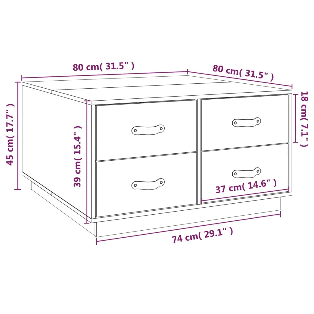 Tavolino da Salotto 80x80x45 cm in Legno Massello di Pino 821517